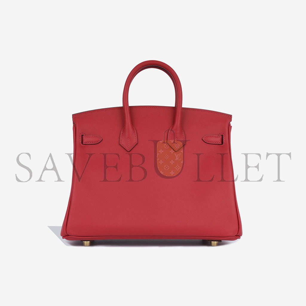 HERMES BIRKIN 25 SWIFT LEATHER FLAG RED GOLD BUCKLE H049362CK12 (25*20*13cm)